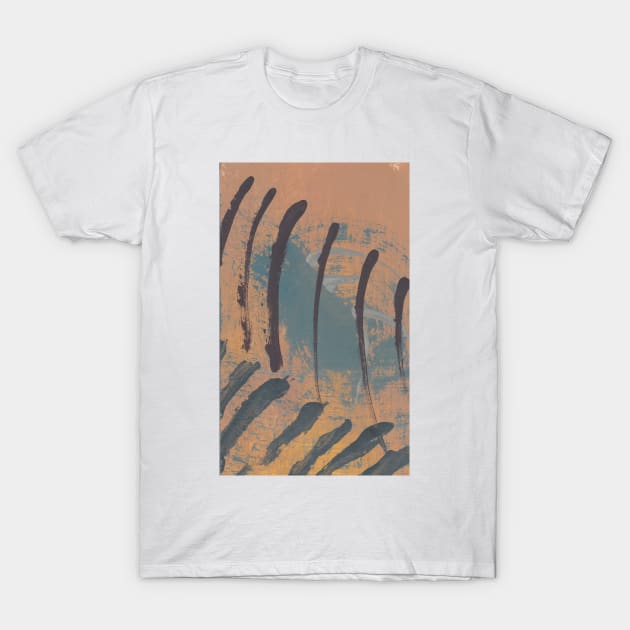 "Fragile Anger" - Orange and Blue Abstract Artwork Markmaking Line Modern Art T-Shirt by pngrktes-art